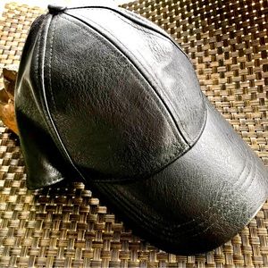 LEATHER-LOOK HAT | Unisex Adjustable Metal Slider Strap OSFA Baseball Cap